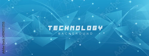 Abstract futuristic technology background with geometric shapes, Data connection lines. Shining technology particle dots.