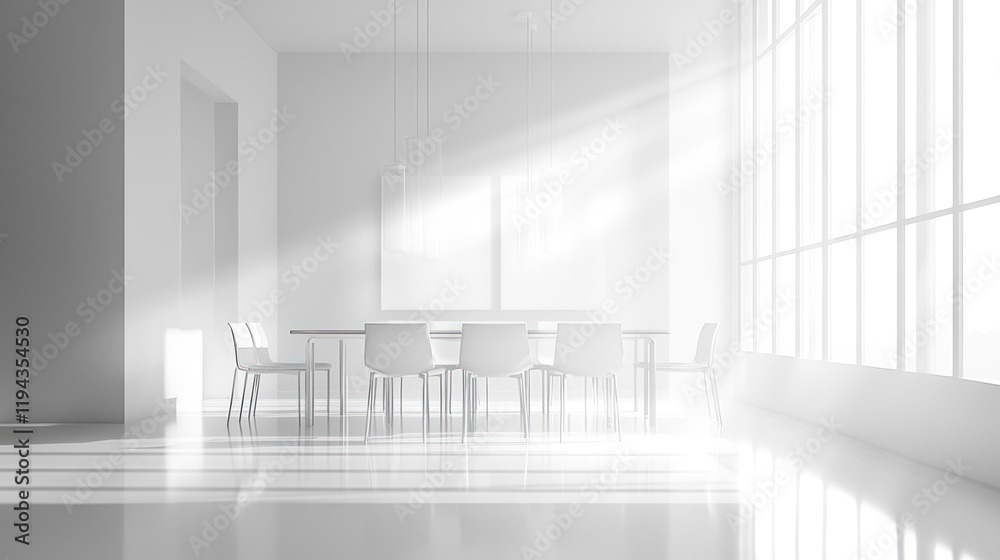 Obraz premium Sunlit Minimalist Dining Room Interior Design
