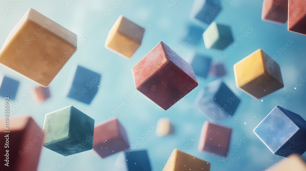Floating colorful geometric cubes Floating colorful geometric cubes