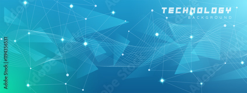 Abstract futuristic technology background with geometric shapes, Data connection lines. Shining technology particle dots.