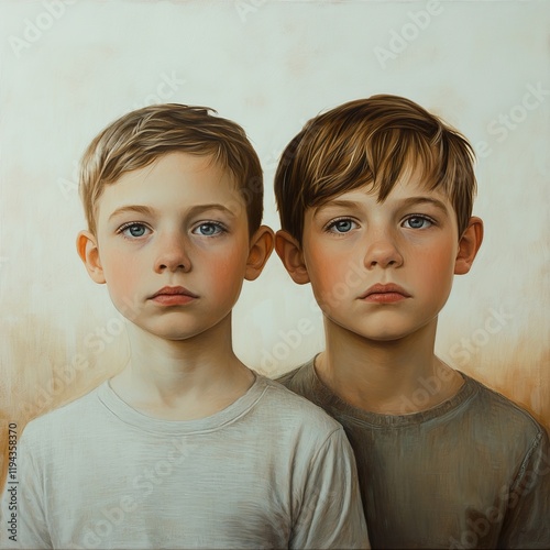 Portrait of Two Young Brothers: A Realistic Painting photo