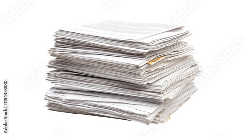 High Stack of Paper Documents on a transparent background