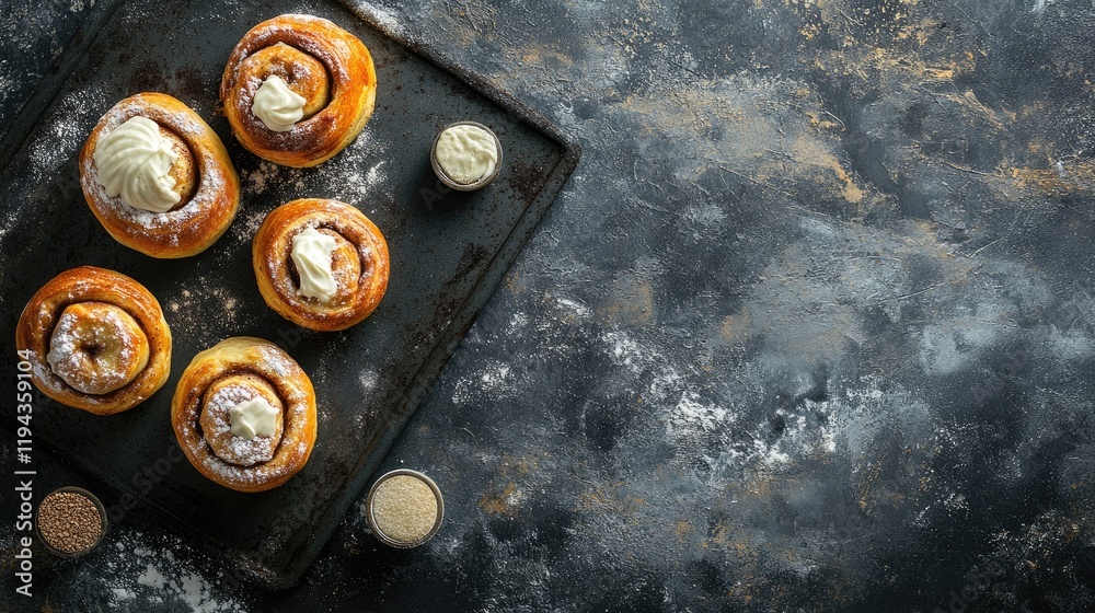 Cinnamon and orange rolls with cream cheese icing on a baking tray showcasing a delicious homemade pastry experience Cinnamon and orange rolls with cream cheese icing on a baking tray showcasing a delicious homemade pastry experience