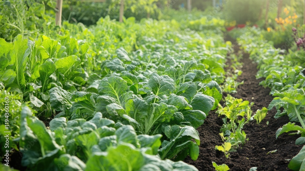 Fresh green gailan or broccoli plants thriving in a vibrant vegetable garden daytime setting with lush foliage and rich soil Fresh green gailan or broccoli plants thriving in a vibrant vegetable garden daytime setting with lush foliage and rich soil