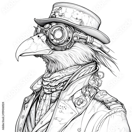 Steampunk Bird Coloring Page 
