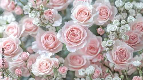 A Delicate Bouquet of Pastel Pink Roses and Baby's Breath