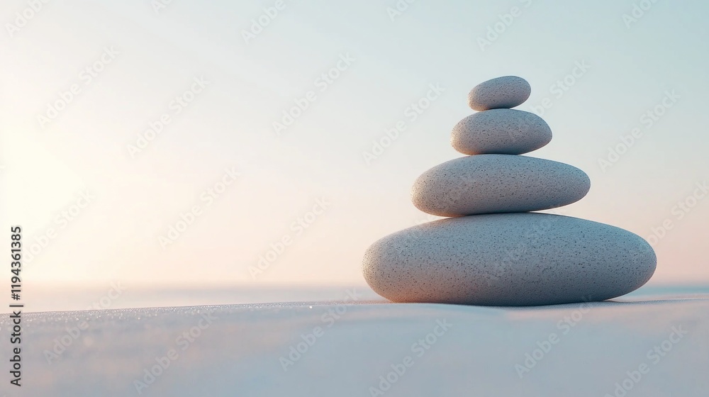 Serene Stacked Stones at Dawn: A Symbol of Balance and Tranquility Serene Stacked Stones at Dawn: A Symbol of Balance and Tranquility