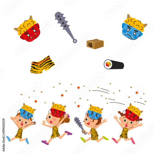 節分で豆まきを楽しんでいる子供達