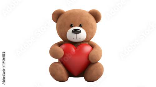 Adorable Teddy Bear Holding a Heart on a transparent background