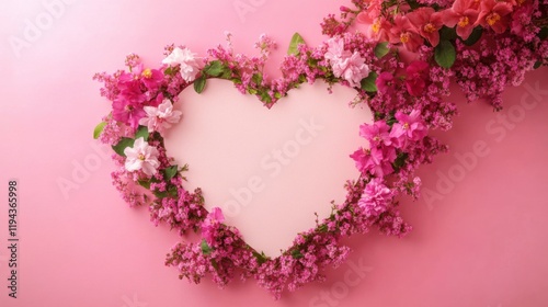 Wallpaper Mural Blank heart-shaped greeting card mockup surrounded by a wreath of flowers on a pink background, with a blank space in the center for text or graphics Torontodigital.ca