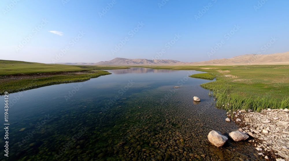 Fototapeta premium Calm Lake and Mountain Landscape