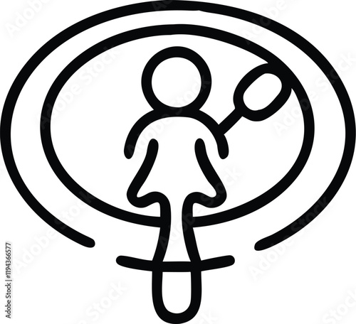 Black and white icon, female symbol, magnifying glass, circular design, minimalist illustration, gender studies concept, search for women's issues, reproductive health symbol, simplistic line art, bol