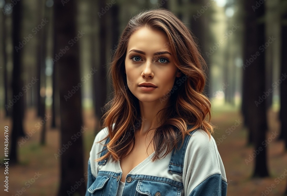 A woman standing in a forest, surrounded by trees A woman standing in a forest, surrounded by trees