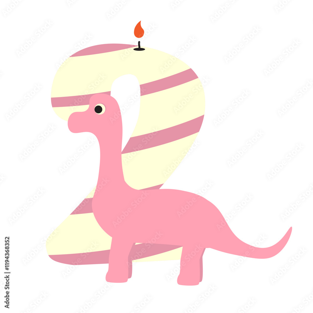 Fototapeta premium 2 Two Candle With Cute Dino