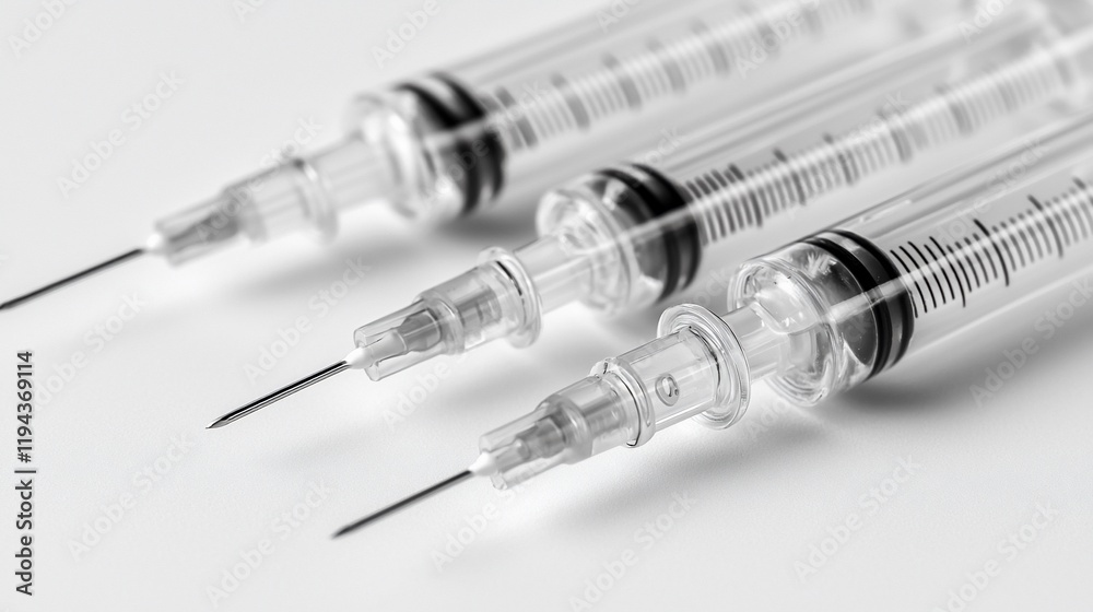 Medical Syringes: A Close-Up View of Three Sterile Disposable Syringes Medical Syringes: A Close-Up View of Three Sterile Disposable Syringes