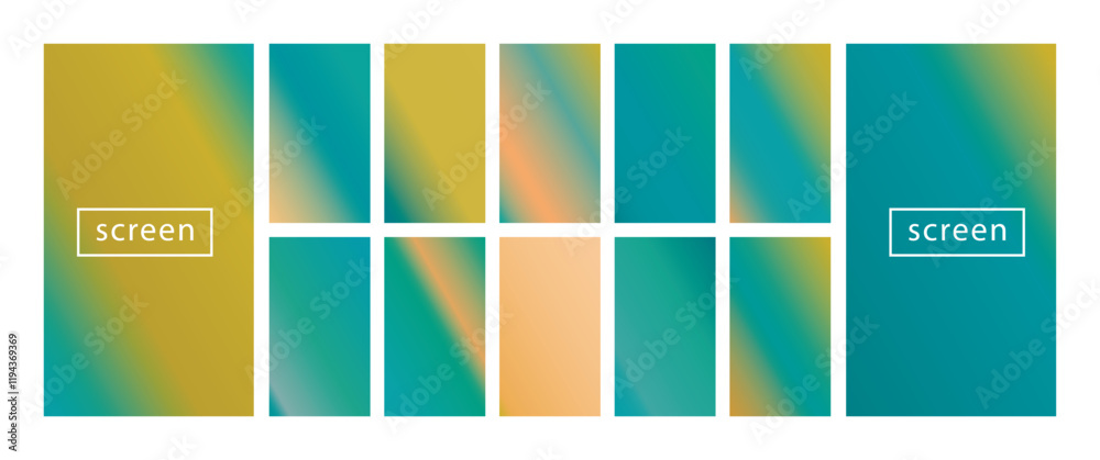 Fototapeta premium Mobile screen lock display collection of colorful backgrounds in trendy neon colors. Modern screen vector design for mobile app. Soft color abstract pastel holographic gradients. Swatches for design.