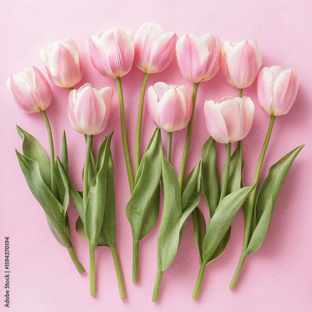 Obraz premium Elegant Pink Tulips on Soft Pink Background Delightful Spring Floral Arrangement