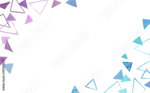 寒色のクールな三角形の背景　手描き水彩イラスト素材