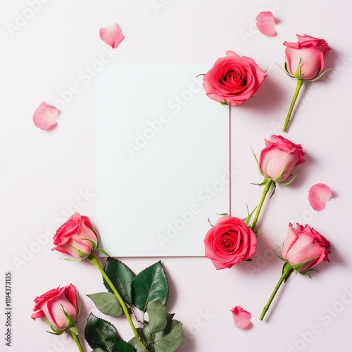 valentine's day concept. Blank space card with rose around on white background