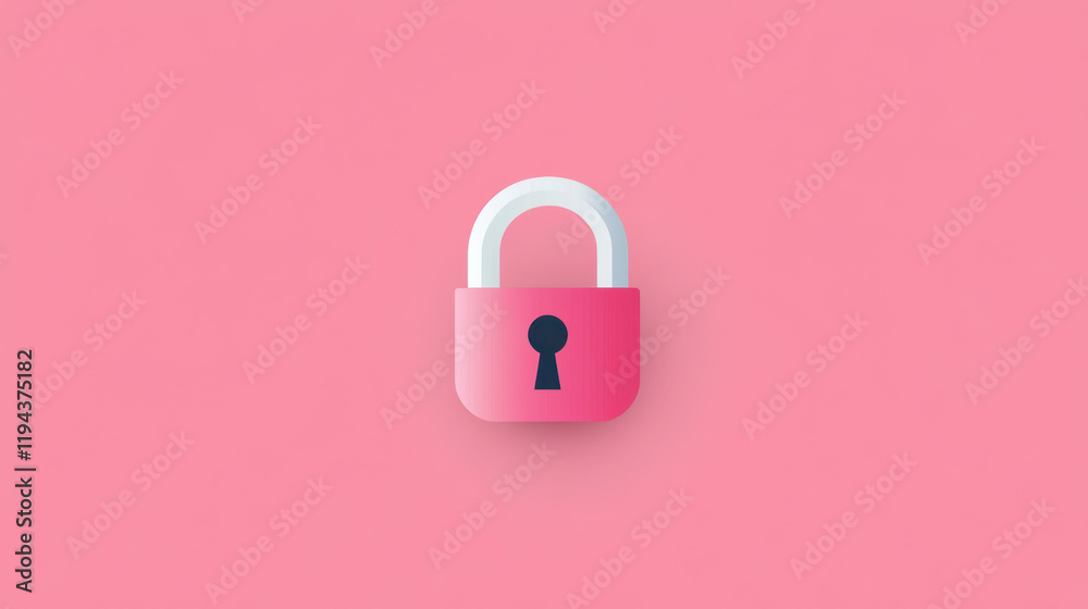 A simple, pink padlock icon with a white shackle symbolizes security and protection.