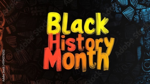 A vibrant, artistic design celebrating Black History Month, featuring the words 