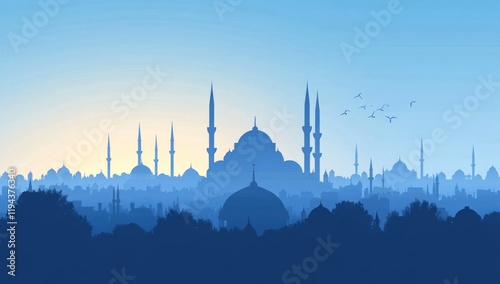 Serene Blue Silhouette: Istanbul's Mosques at Dawn photo