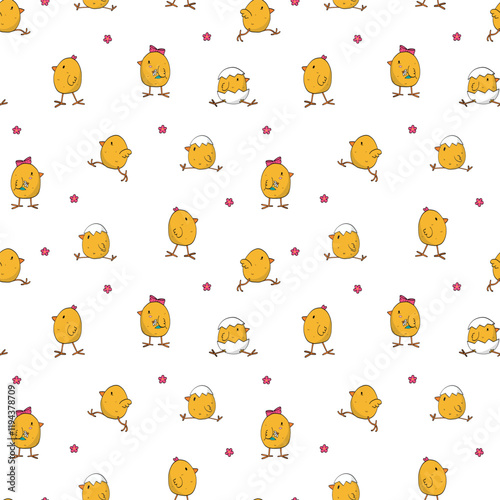 Cute baby chickens, chicks seamless pattern for wallpaper, nursery textile prints, scrapbooking, wrapping paper,  holiday decor, digital paper, etc. EPS 10