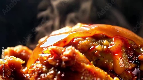 Fried chicken glazed with honey sauce