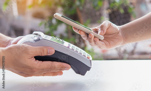 Contactless payment by smartphone. Payment with NFC technology