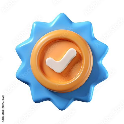 3D quality guarantees a medal with check mark. Certified plastic style icon.