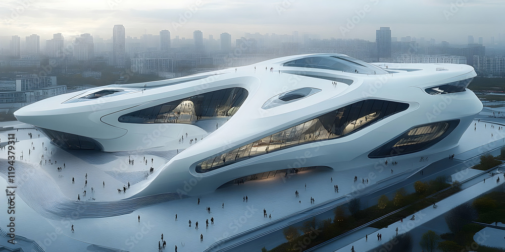 Futuristic White Building 3D Illustration Futuristic White Building 3D Illustration