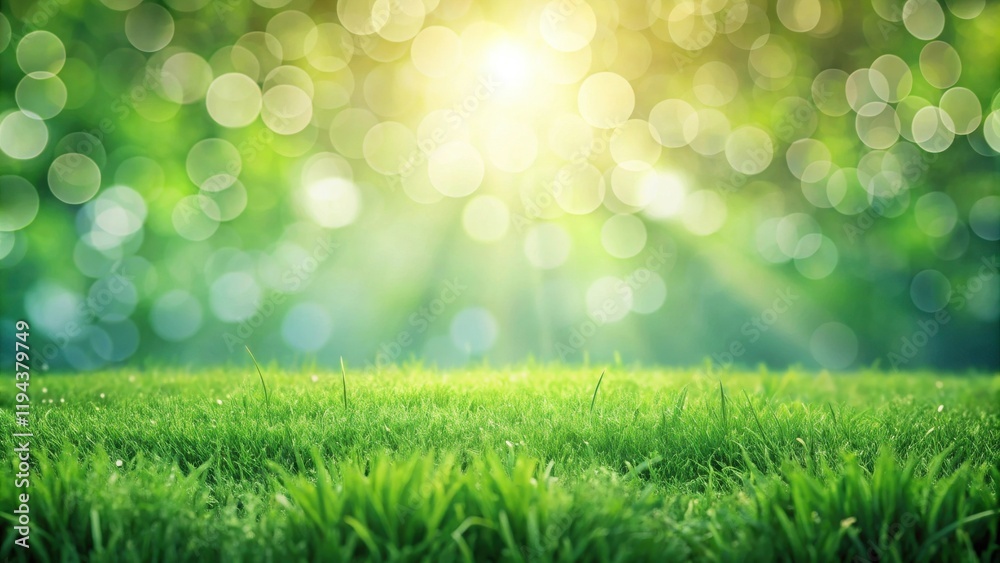 Obraz premium Vibrant Green Grass in a Sunny Meadow with Bokeh Background