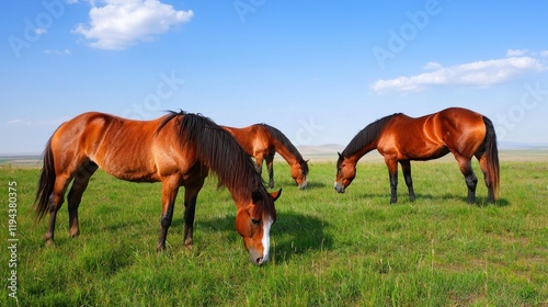 Horses Grazing in Sunny Field