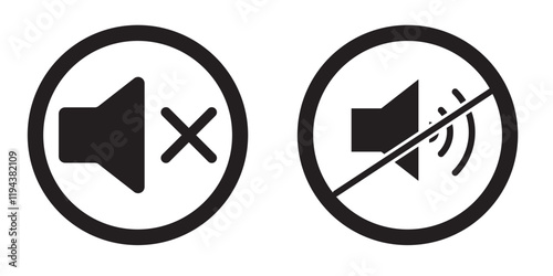 Mute sound icon vector set. Black and white.