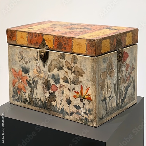 Antique Hand-Painted Floral Wooden Box photo