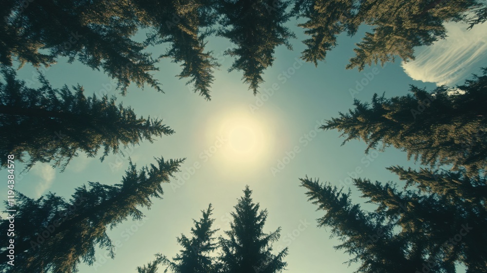 Obraz premium Sunlit Canopy Peaceful Forest Scene Nature Trees Sky View