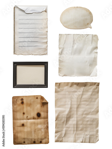 vintage and textured paper sheets and speech bubbles