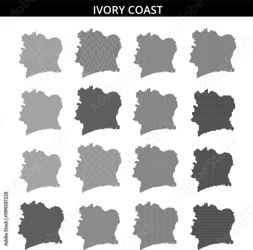 Detailed map illustrating the geographic outline of Ivory Coast with textured design