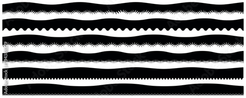 Scalloped border simple divider ornament edge. Scallop edge shape silhouette set isolated on white background.