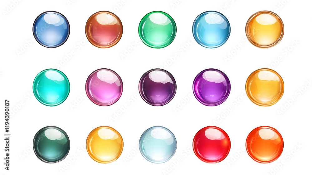 Colorful buttons on transparency background, vibrant and glossy Colorful buttons on transparency background, vibrant and glossy