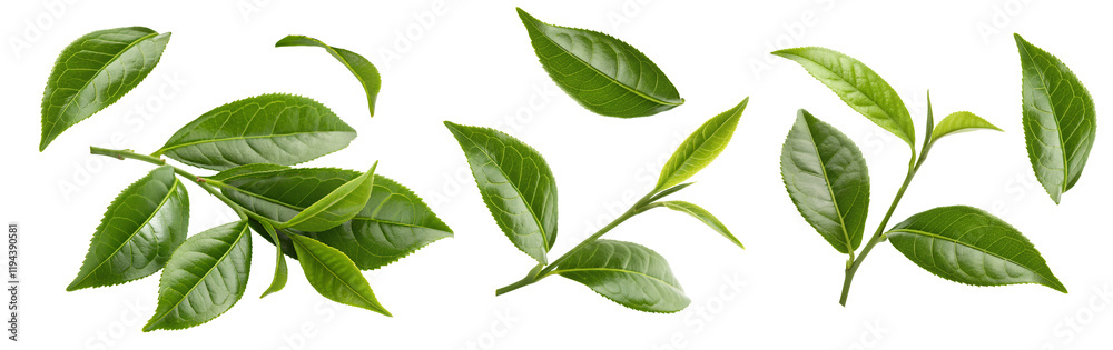 Fototapeta premium Green tea leaves, Cutout