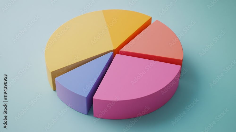 Obraz premium Detailed view of a D pie chart with segment labels and percentage values, set against a neutral backdrop to highlight the chart's design and data accuracy.