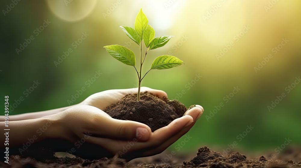 Tender Seedling Held in Loving Hands, Representing Growth and New Beginnings