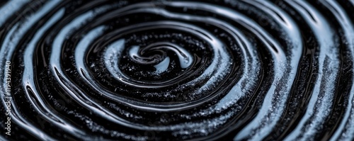 Black ice warning. Black swirling liquid creating a spiral pattern. photo