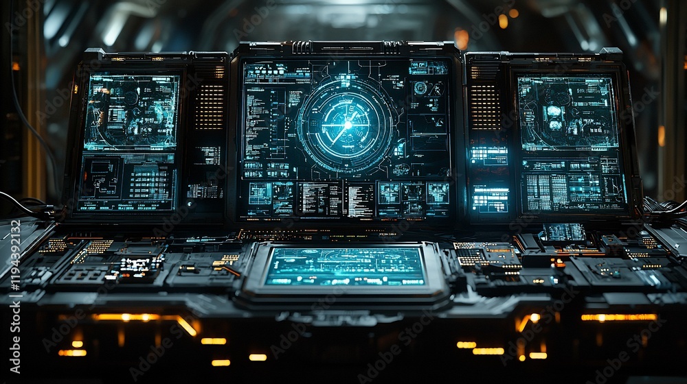Fototapeta premium Futuristic Spaceship Control Panel: Sci-Fi Interface Design