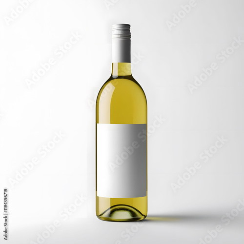 White wine bottle with blank label mockup, isolated on white background
