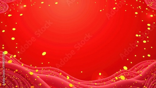 Intimate view of a vibrant red backdrop adorned with uniformly spaced, glistening yellow dots, creating a mesmerizing contrast