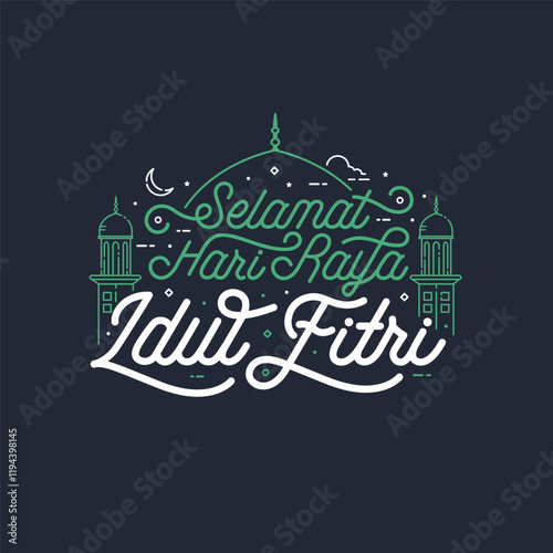 Foto Selamat hari raya idul fitri lettering means happy eid al fitr vector illustration