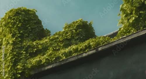 Climbing Vines Along Rooftop Pergolas