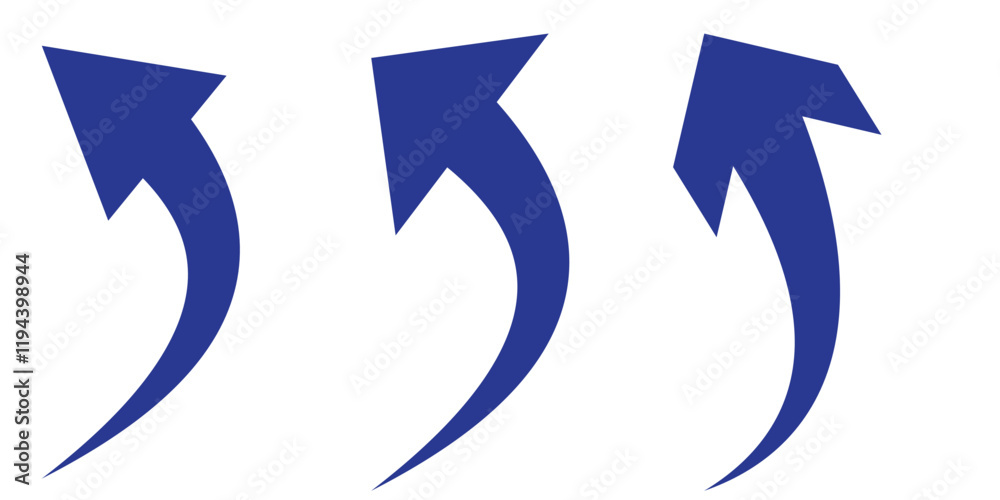 Arrow up icons. Set of curve rise increase arrows. Growth pictogram isolated. Vector illustration. Arrow up icons. Set of curve rise increase arrows. Growth pictogram isolated. Vector illustration.